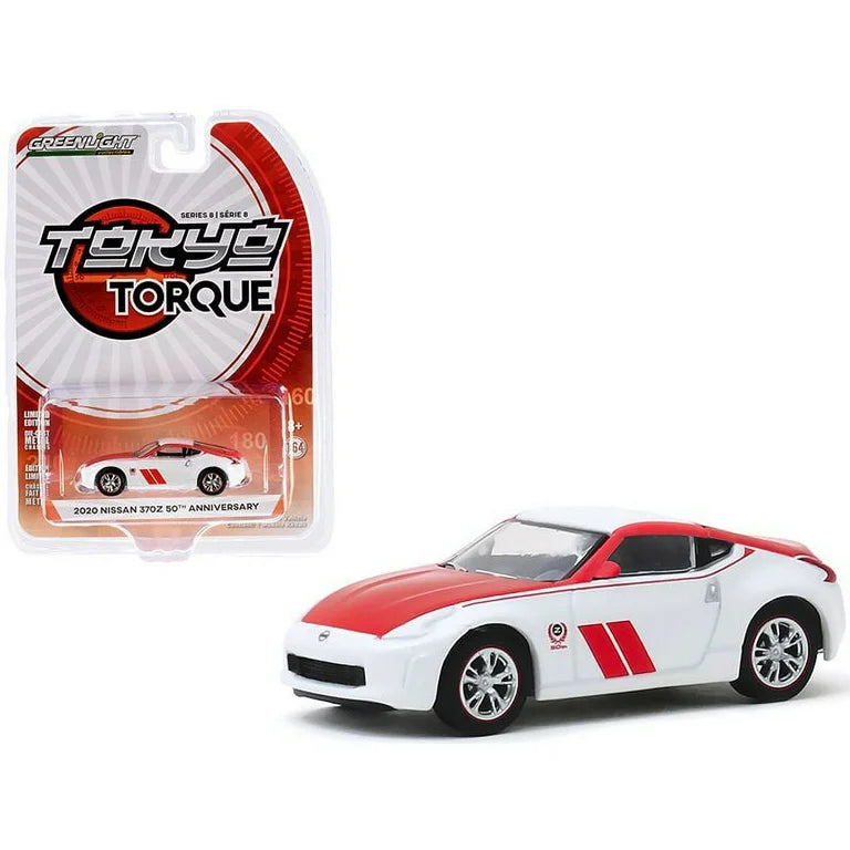 Greenlight Tokyo Torque Series 8 - Nissan 370Z Coupé 2020 50e anniversaire (blanc perle/rayures rouges)
