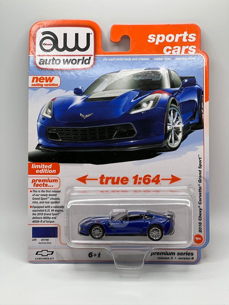 Auto World Premium Sports Cars - 2018 Chevy Corvette Grand Sport (Admiral Blue)