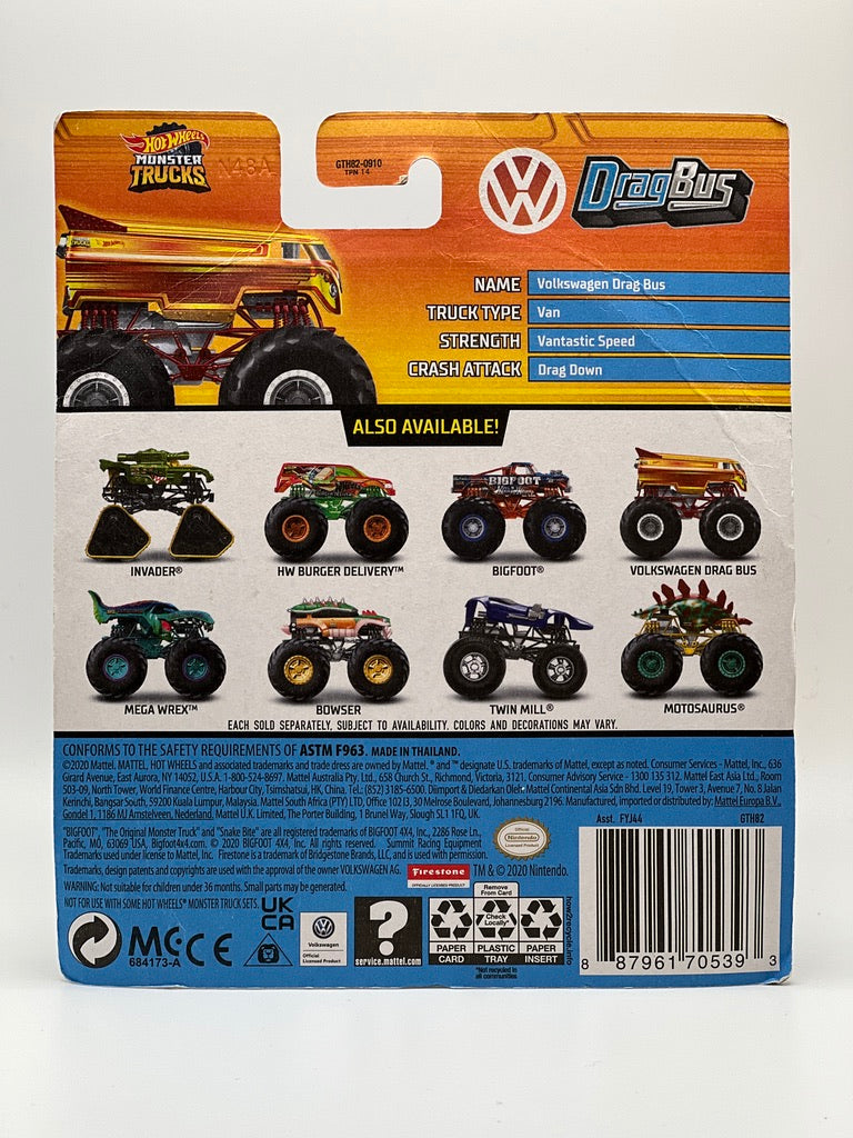 Hot Wheels Monster Trucks – Paint Crush – Drag Bus (Orange)