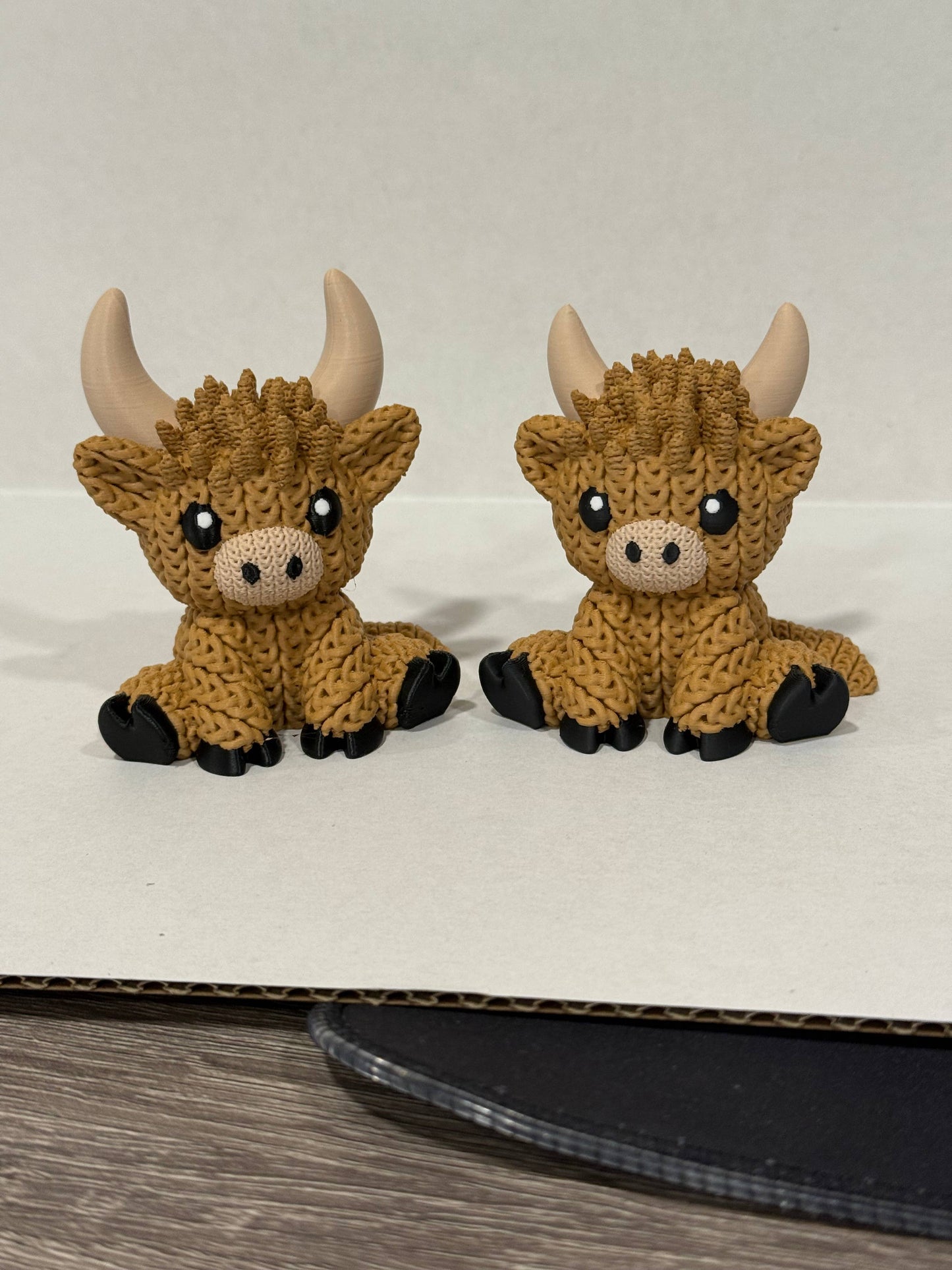 Highland Cow (Short Horns) Figurine 3D Printed Knitted Texture (3" figure) - by Upstate Design Decor