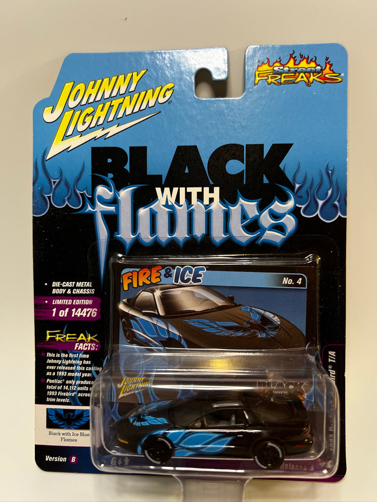Johnny Lightning Street Freaks -Black w/Flames- 1993 Pontiac Firebird T/A (Black w/ice blue Flames)
