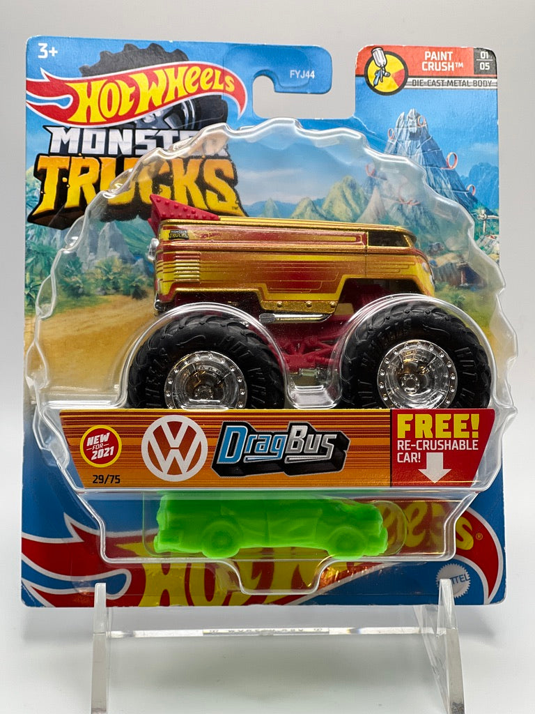 Hot Wheels Monster Trucks – Paint Crush – Drag Bus (Orange)