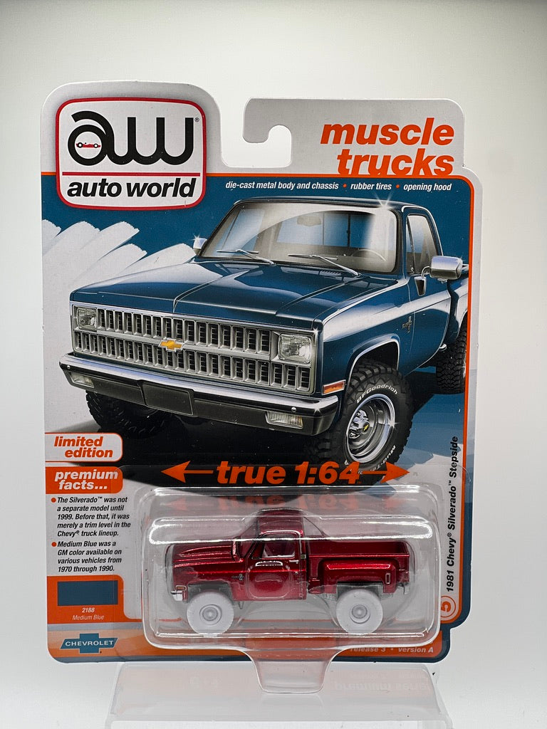 Auto World Muscle Trucks - 1981 Chevy Silverado Stepside (Medium Blue) (ULTRA RED)