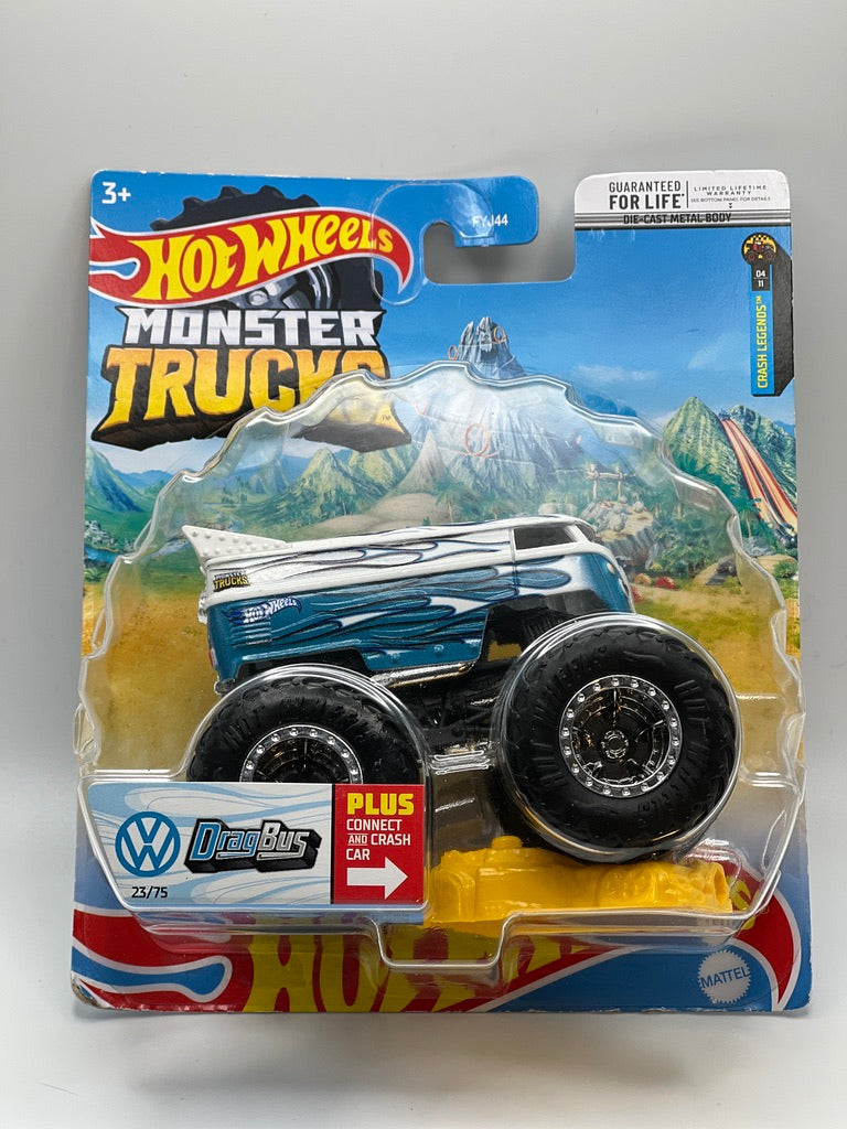 Hot Wheels Monster Trucks - Crush Legends - Drag Bus (Bleu/Blanc)