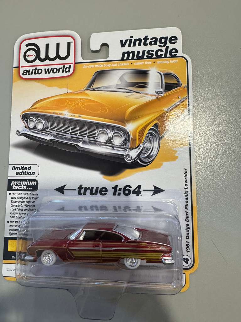 Auto World - 1961 Dodge Dart Phoenix Lowrider (ULTRA RED CHASE-Mango Smoothie Metallic)