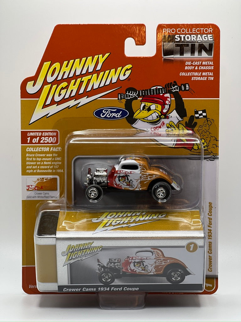 Johnny Lightning Storage Tin Series - Crower Cams 1934 Ford Coupe (Version A-Gold)