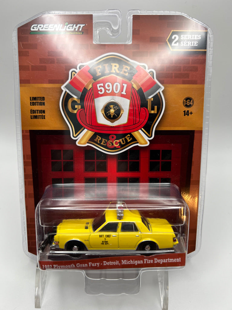 Greenlight Fire & Rescue Series 2 : 1982 Plymouth Gran Fury - Service d'incendie de Détroit, Michigan
