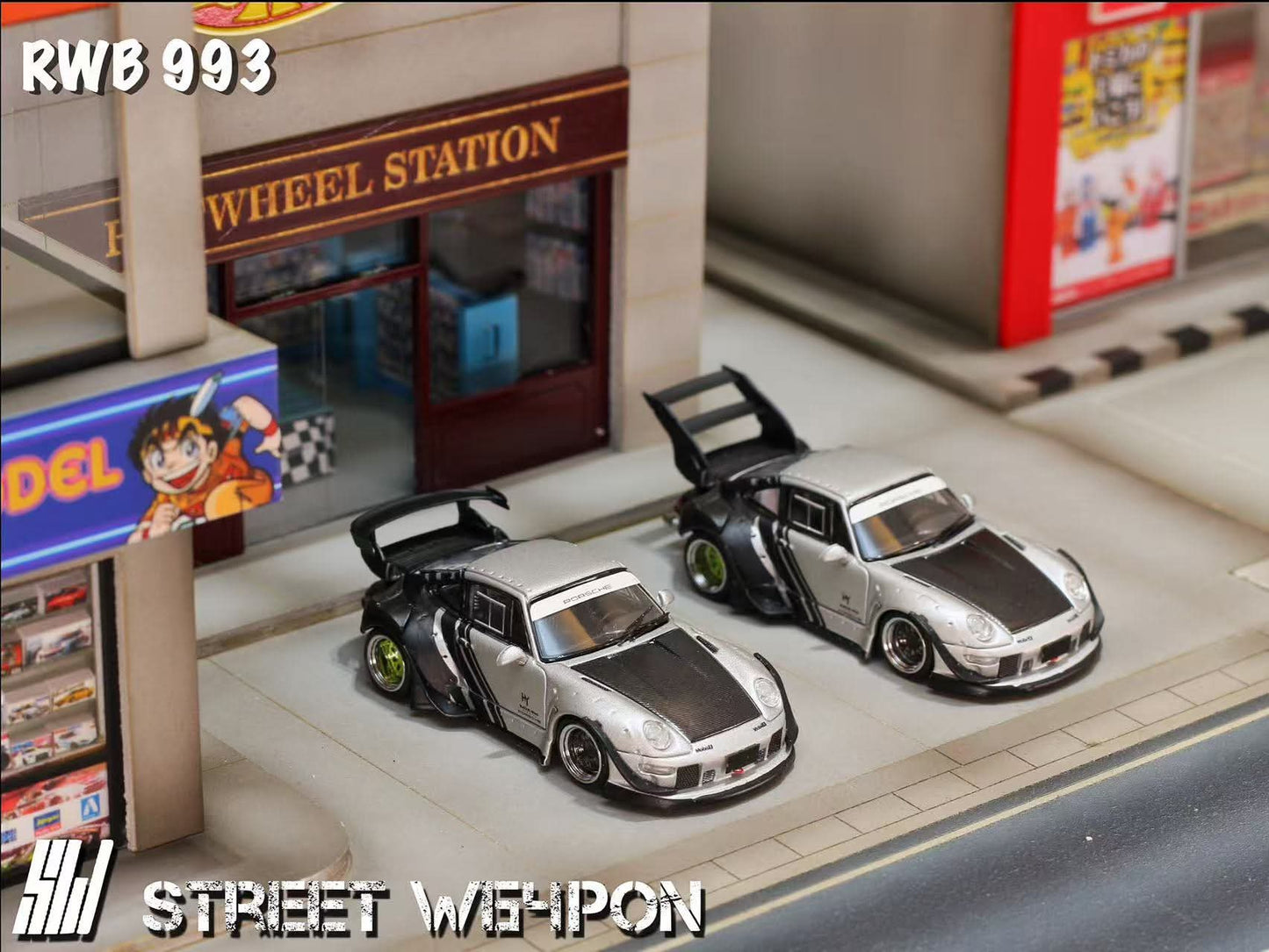 Street Warrior Porsche RWB 993 Wide-Body Modified (Matte Silver Cyberpunk Livery)