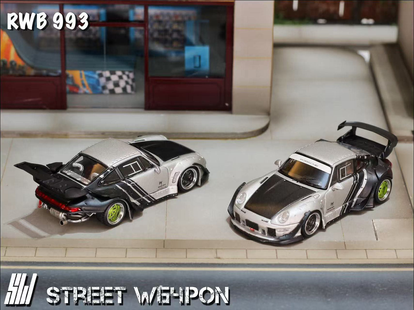 Street Warrior Porsche RWB 993 Wide-Body Modified (Matte Silver Cyberpunk Livery)