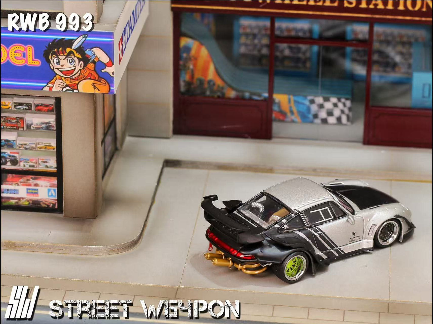 Street Warrior Porsche RWB 993 Wide-Body Modified (Matte Silver Cyberpunk Livery)