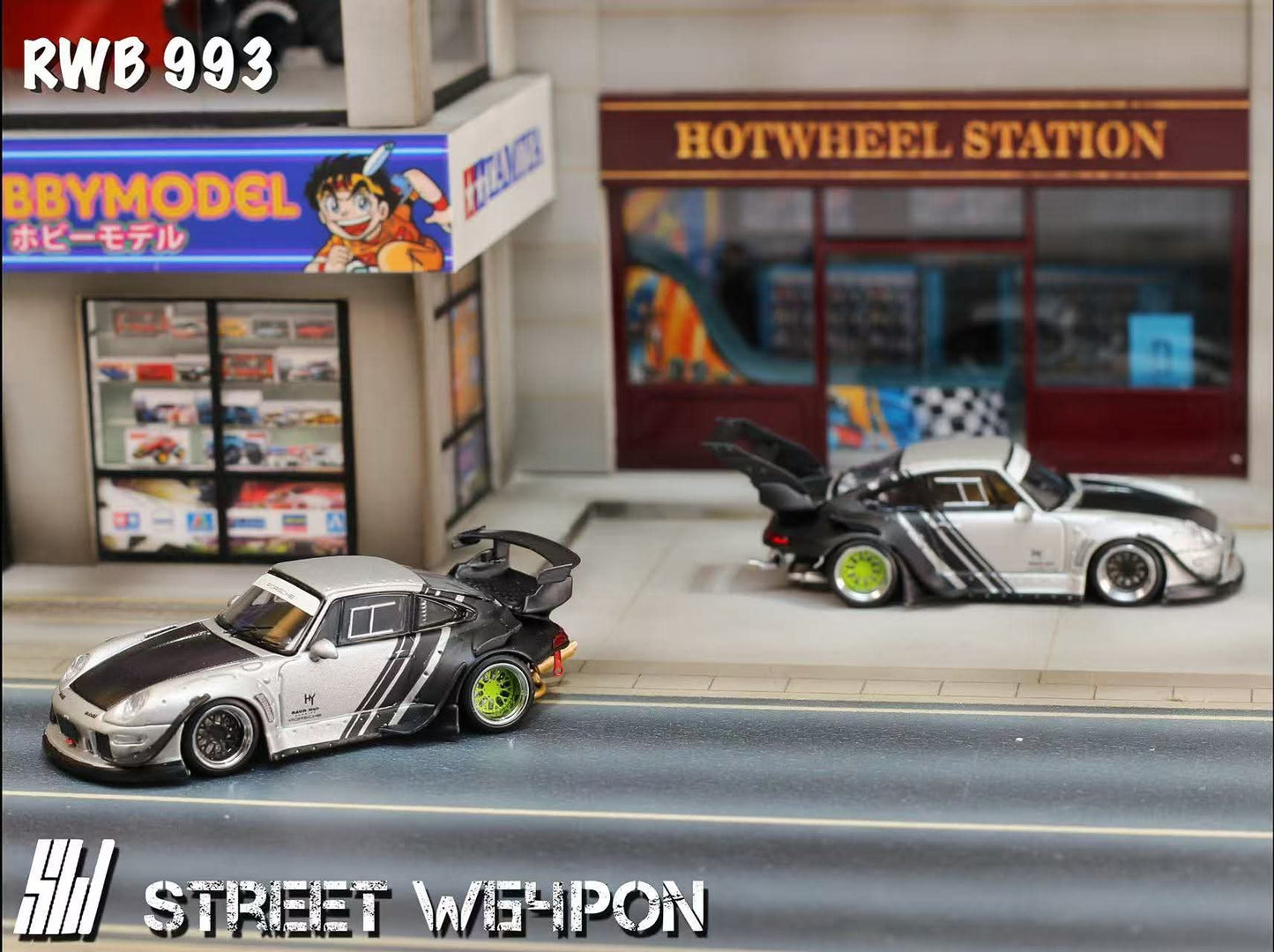 Street Warrior Porsche RWB 993 Wide-Body Modified (Matte Silver Cyberpunk Livery)