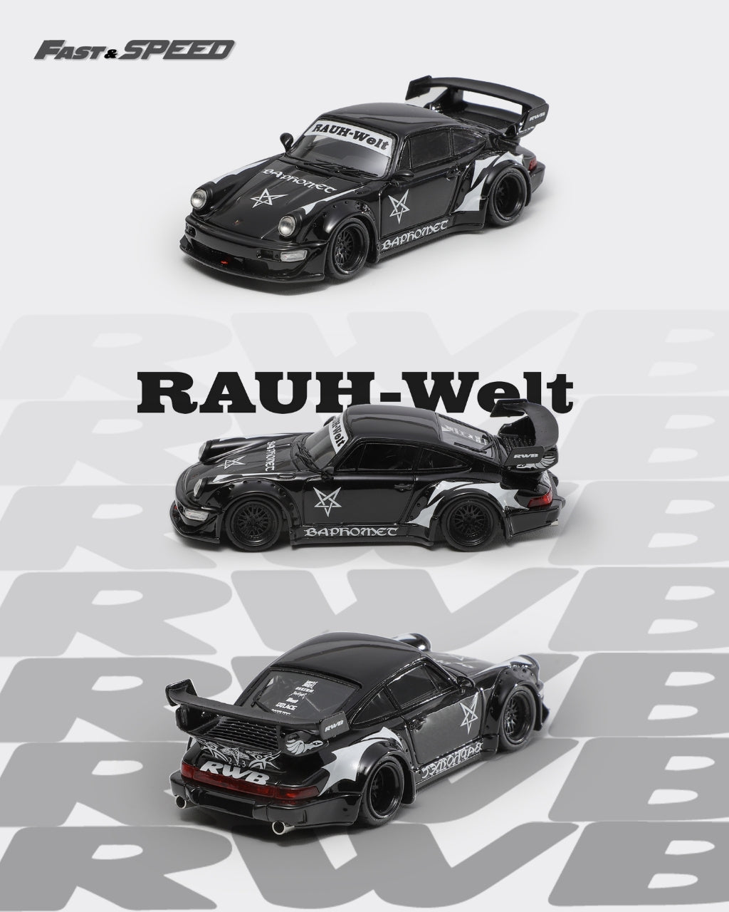 (PREORDER) Fast Speed Rauh-Welt Porsche RWB964 Wide-Body Modified (Black Baphomet)