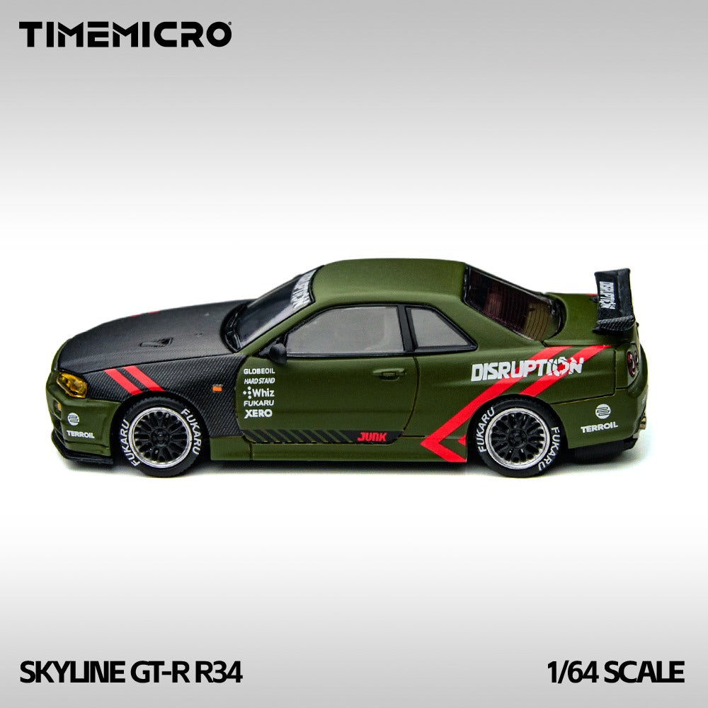 (PREORDER) TimeMicro Nissan Skyline GT-R R34 (Matte Olive Green)