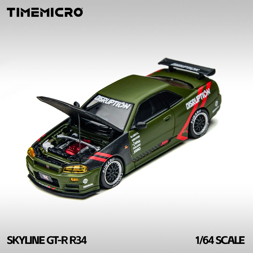 (PREORDER) TimeMicro Nissan Skyline GT-R R34 (Matte Olive Green)
