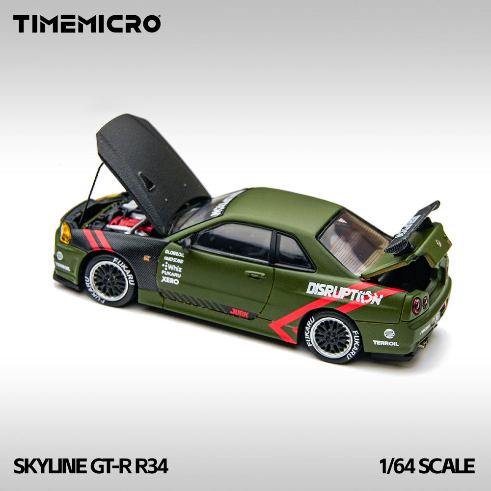 (PREORDER) TimeMicro Nissan Skyline GT-R R34 (Matte Olive Green)