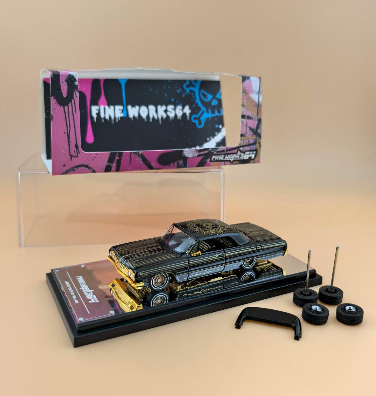 (PREORDER) Fine Works64 Chevy Impala - Foshan Exhibition Exclusive (Black/Gold Livery)