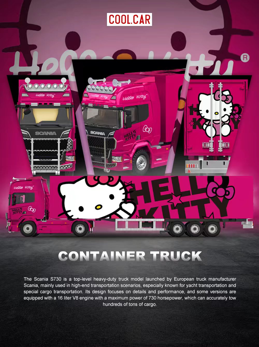 (PREORDER) Cool Car Scania Container Truck - Hello Kitty Livery