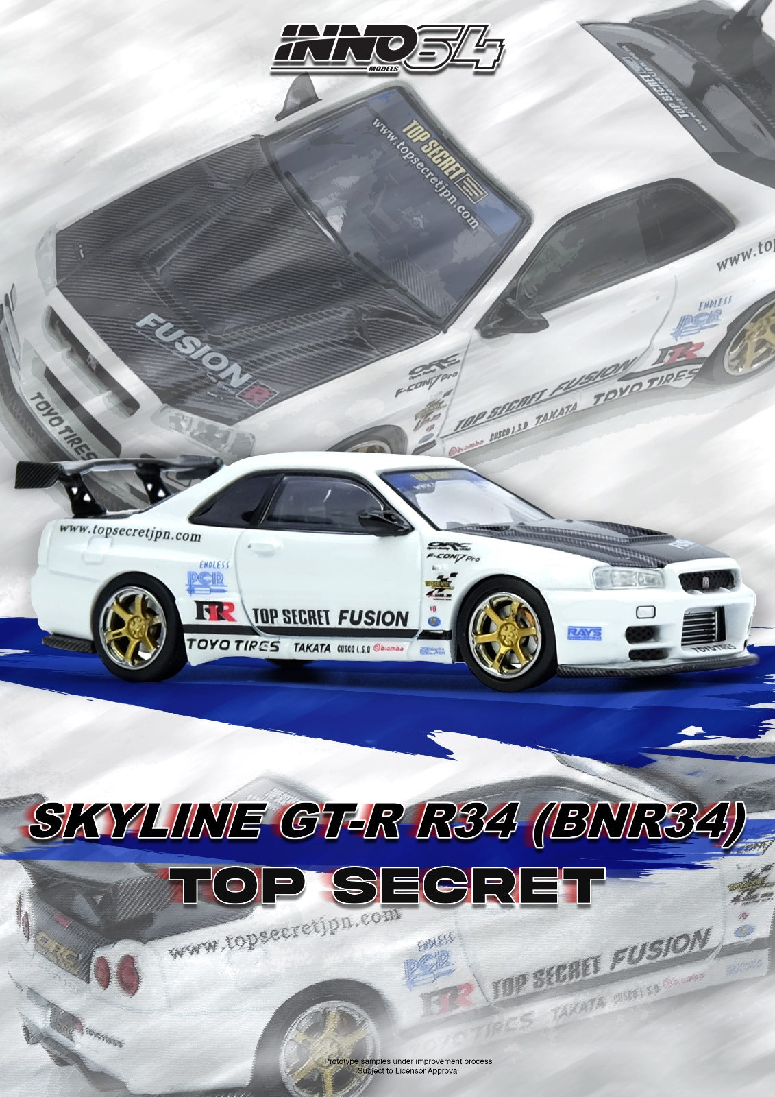 (PREORDER) Inno64 Nissan Top Secret Skyline R34 GT-R (White)