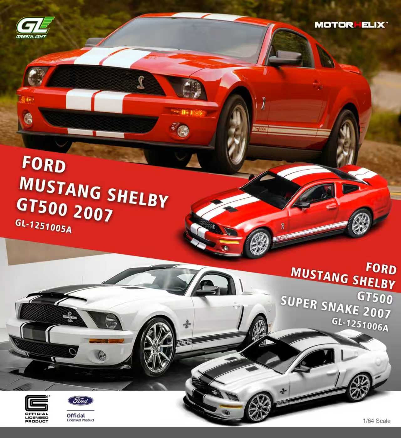(PREORDER) GreenLight & Motorhelix Ford Mustang Shelby GT500 Super Snake 2007 (White)