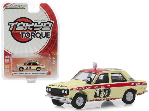 Greenlight - Tokyo Torque Series 7 - 1969 Datsun 510 Berline 4 portes #89 Peter Brock "Brock Racing Enterprises" (BRE) Mexican 1000 Rally (1969) (non restauré)