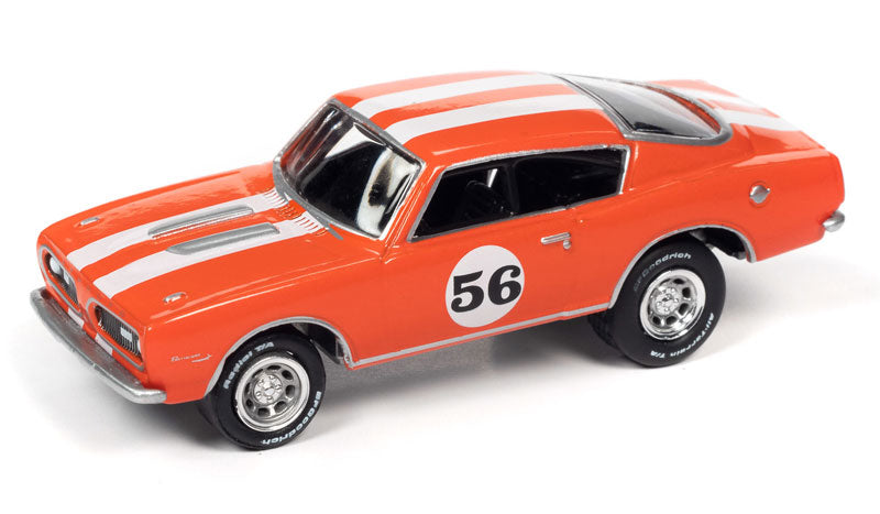 Johnny Lightning Street Freaks - Spoilers 21 - 1967 Plymouth Barracuda Custom (Ultra Orange Métallisé avec bande blanche) - Version 2021 1B