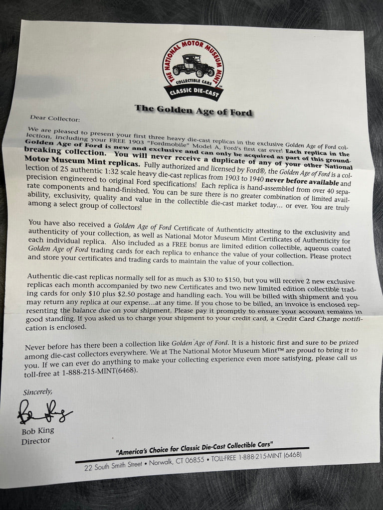 The National Motor Museum Mint Presents The Golden Age of Ford - (1926 Ford Fordor, 1909 Ford Model T Touring Car, & 1903 Model A Tonneau)