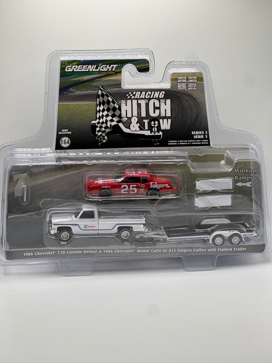 Greenlight Racing Hitch & Tow - Hendrick Motorsports - 1986 Chevrolet C30 Custom Deluxe & #25 Folgers Coffee 1986 Chevrolet Monte Carlo SS