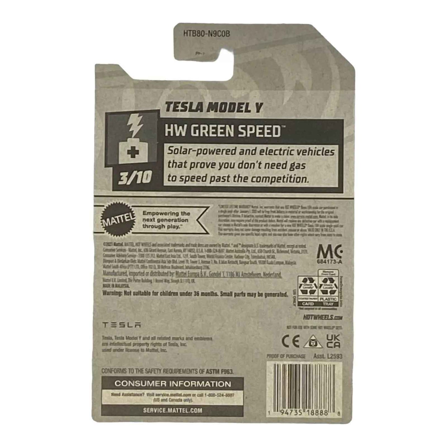 Hot Wheels Tesla Model Y - Green Speed Series 3/10