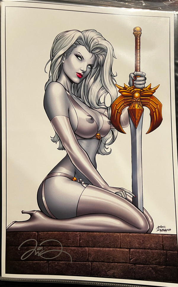 Lady Death Kneeling w/Sword (Clear NSFW) Print by Mike DeBalfo (Signed)