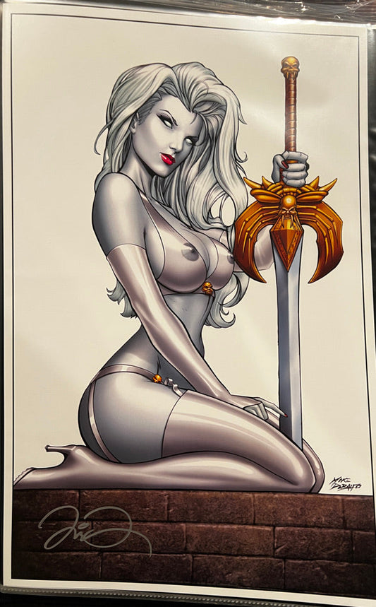 Lady Death Kneeling w/Sword (Clear NSFW) Print by Mike DeBalfo (Signed)