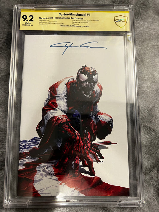 Spider-Man Annual #1 - 9.2 CBCS Witnessed Signature Clayton Crain