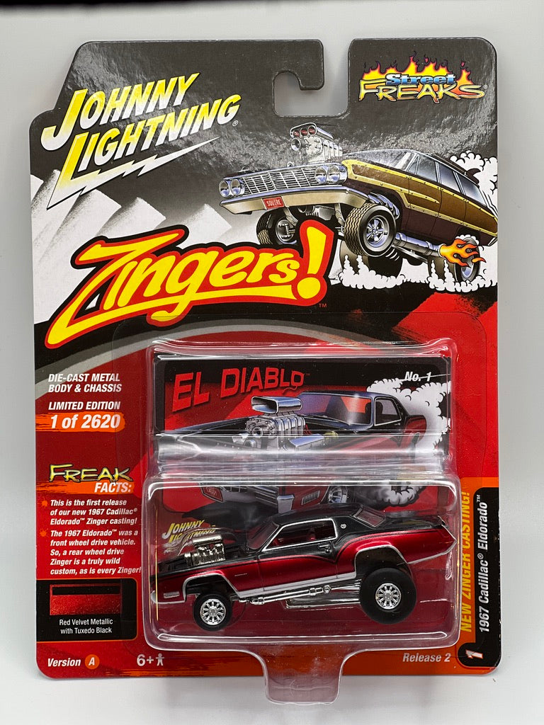 Johnny Lightning Street Freaks - Zingers! - 1967 Cadillac Eldorado (Red Velvet Metallic w/Tuxedo Black)