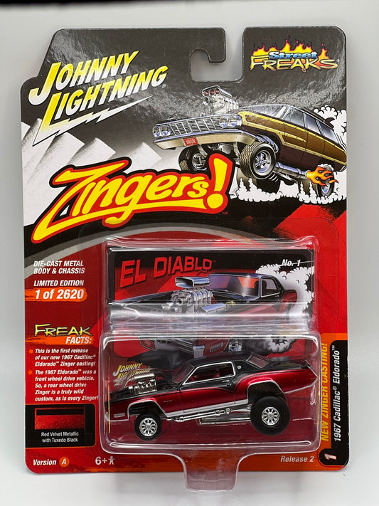 Johnny Lightning Street Freaks - Zingers! - 1967 Cadillac Eldorado (Red Velvet Metallic w/Tuxedo Black)