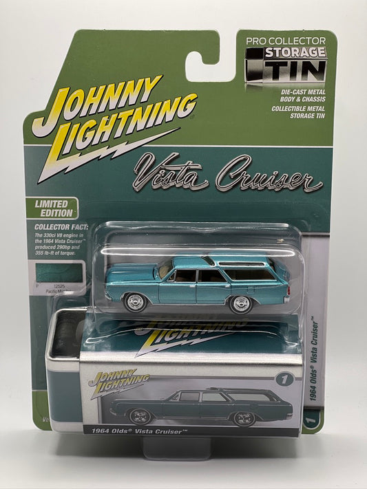Johnny Lighting Storage Tin - 1964 Olds Vista Cruiser (Pacific Mist)