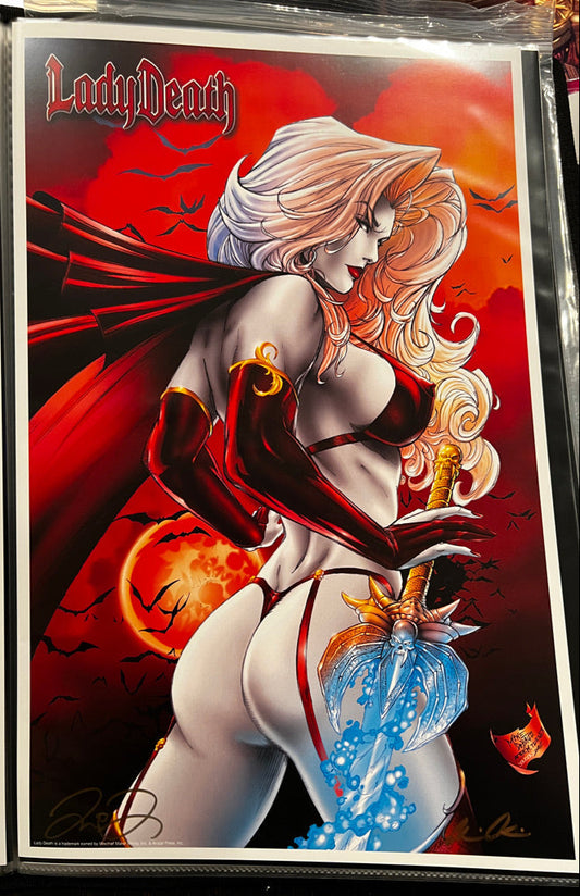 Lady Death in Red (Blue Sword) Print by Mike DeBalfo (Signed)