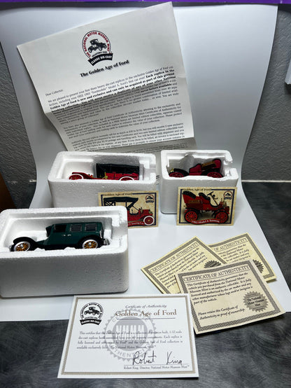 The National Motor Museum Mint Presents The Golden Age of Ford - (1926 Ford Fordor, 1909 Ford Model T Touring Car, & 1903 Model A Tonneau)