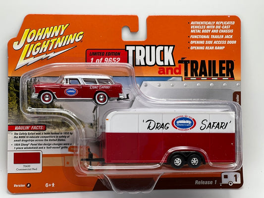Johnny Lightning Truck & Trailer - Race Safety Drag Safari -1955 Chevrolet Nomad