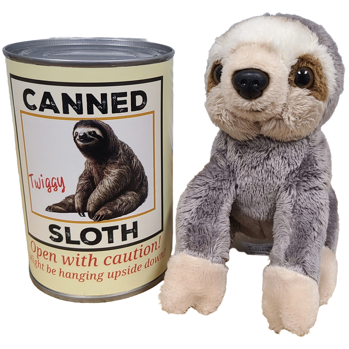 Twiggy the Canned Sloth Stuffed Animal Plush w/Funny Jokes: Pop Top Lid