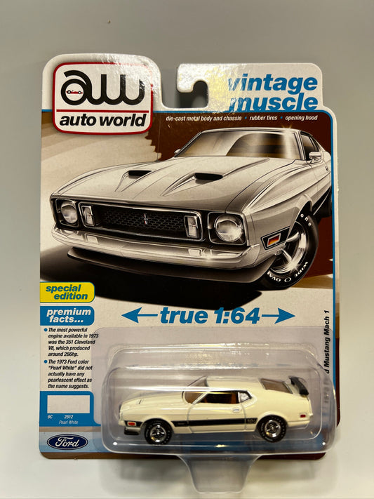 Auto World Vintage Muscle - 1973 Ford Mustang Mach 1 (Pearl White)