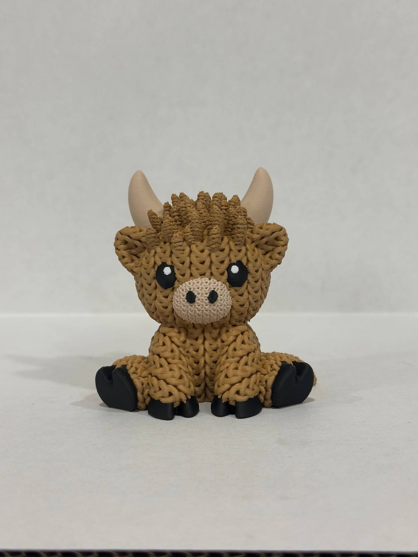 Highland Cow (Short Horns) Figurine 3D Printed Knitted Texture (3" figure) - by Upstate Design Decor