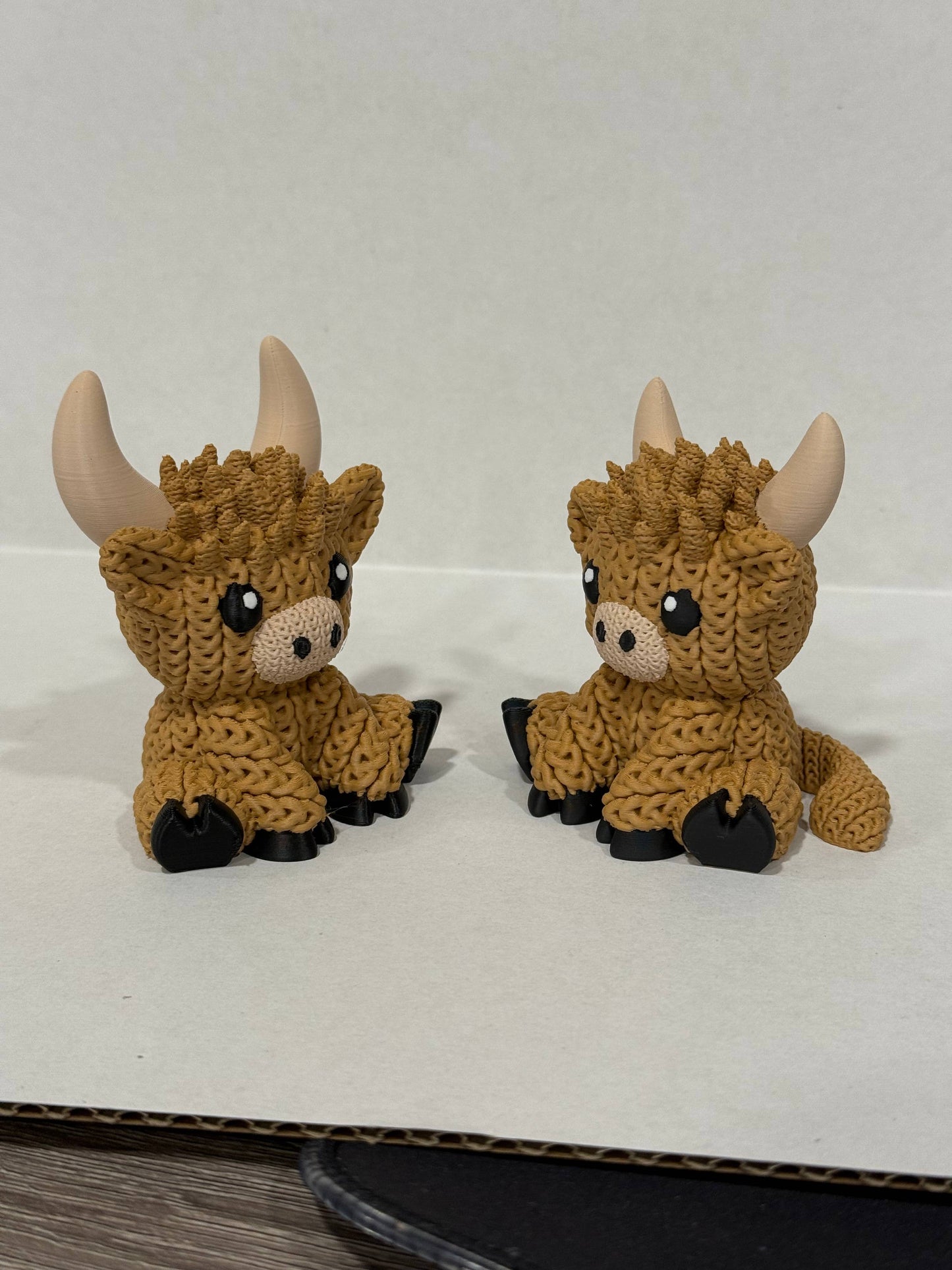 Highland Cow (Short Horns) Figurine 3D Printed Knitted Texture (3" figure) - by Upstate Design Decor