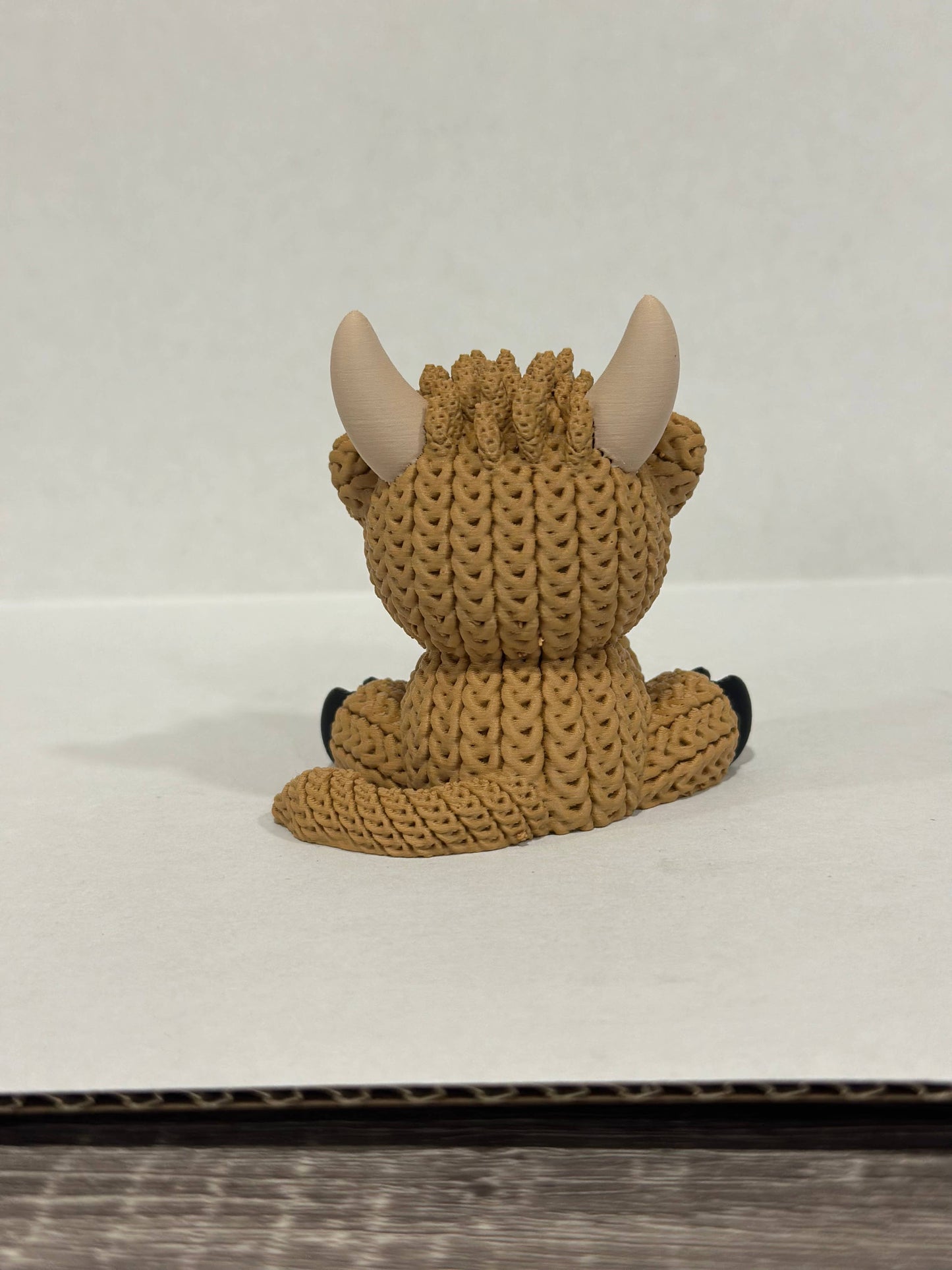 Highland Cow (Short Horns) Figurine 3D Printed Knitted Texture (3" figure) - by Upstate Design Decor
