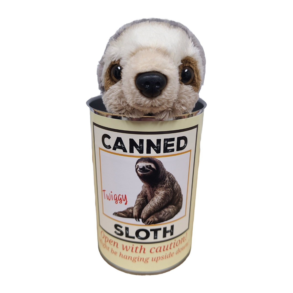 Twiggy the Canned Sloth Stuffed Animal Plush w/Funny Jokes: Pop Top Lid