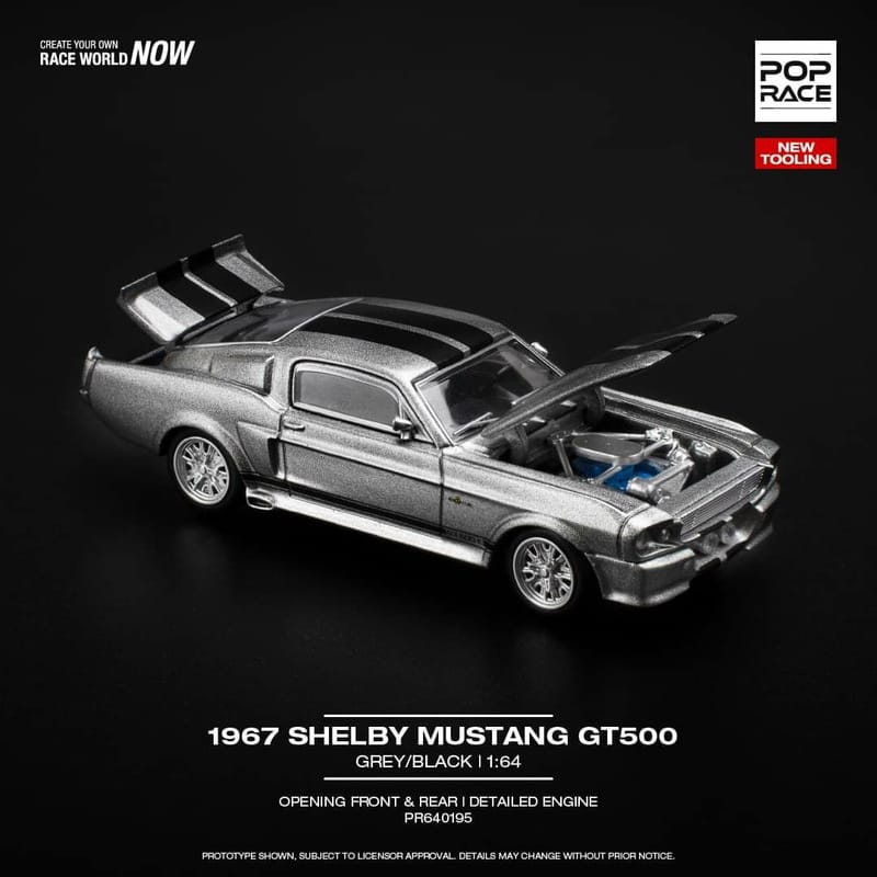 (PREORDER) Pop Race - 1967 Shelby Mustang GT500 (Grey w/Black stripes)