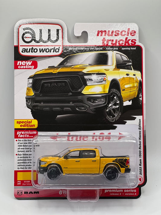 Auto World - 2023 Dodge Ram Rebel Pickup Truck Havoc Edition (Baja Yellow w/Rebel Graphics)