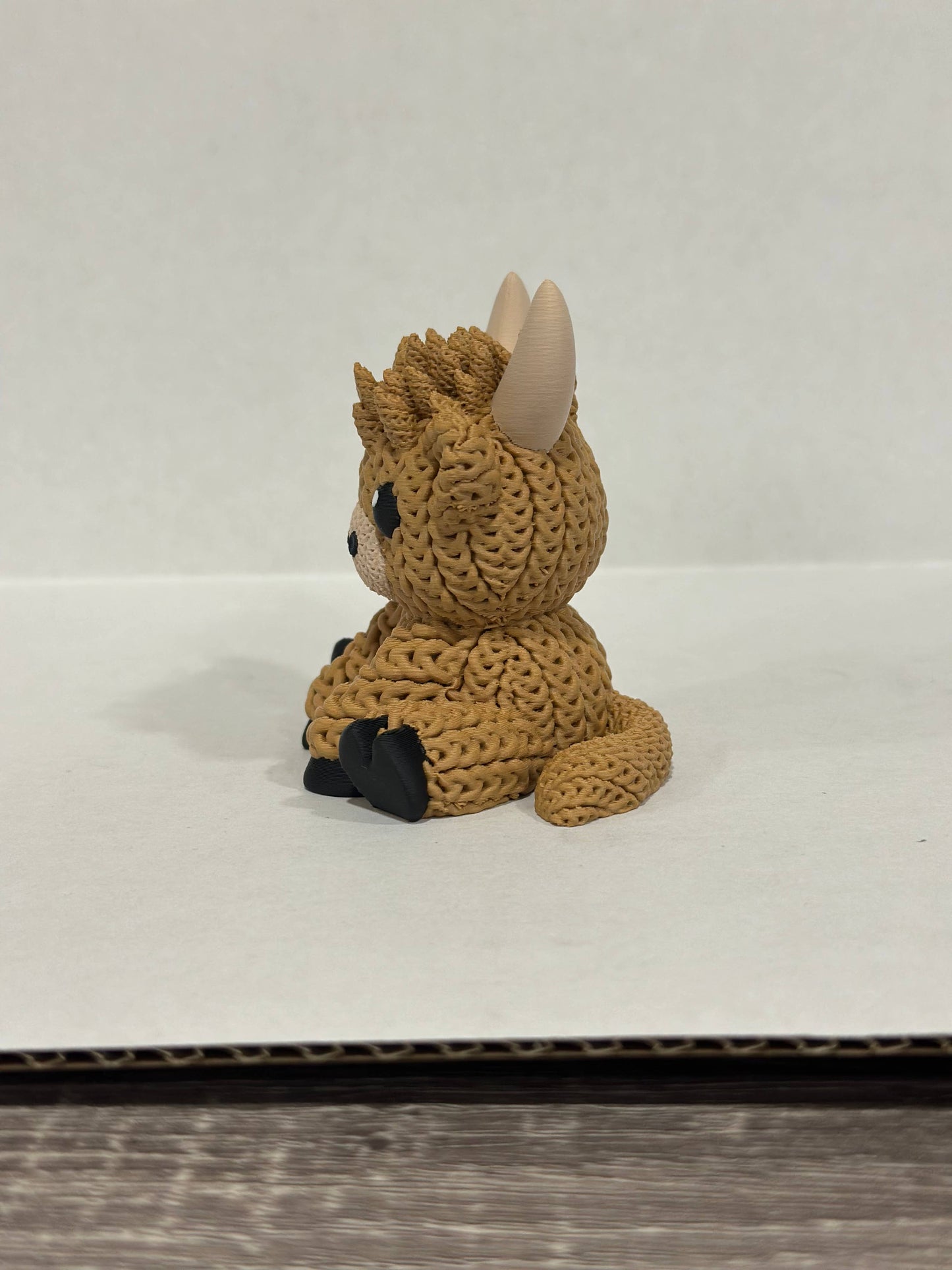 Highland Cow (Short Horns) Figurine 3D Printed Knitted Texture (3" figure) - by Upstate Design Decor