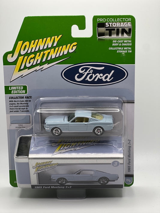 Johnny Lightning Storage Tin - 1965 Ford Mustang 2+2 (Arcadian Blue)
