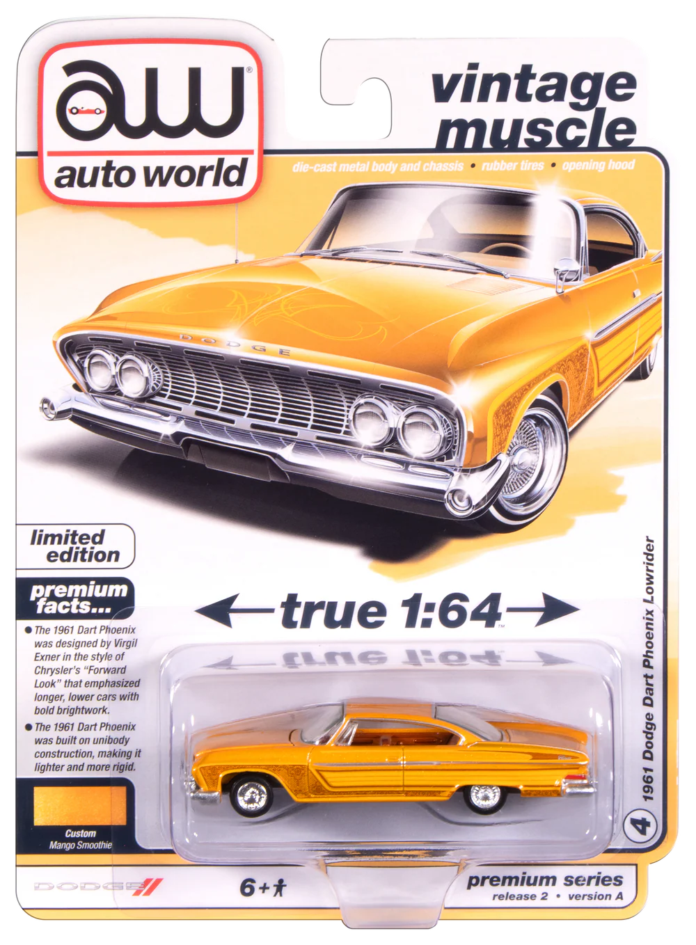 Auto World - 1961 Dodge Phoenix Lowrider (Mango Smoothie Metallic w/Lowrider Graphics)