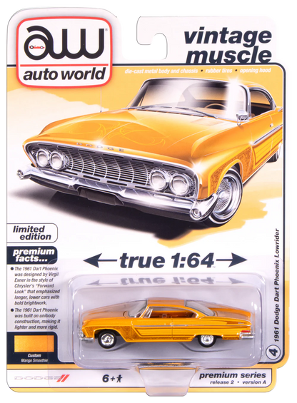 Auto World - 1961 Dodge Phoenix Lowrider (Mango Smoothie Metallic w/Lowrider Graphics)