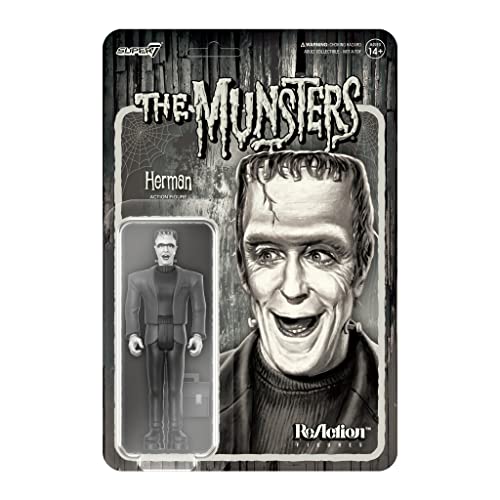 Super7 Munsters Herman Munster (niveaux de gris) - Figurine de réaction à l'échelle de 3,75 pouces 
